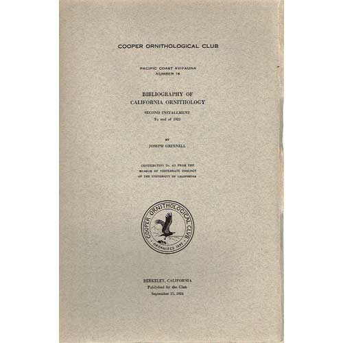 Item #10614 Bibliography of California Ornithology: Third Installment. Joseph Grinnell.