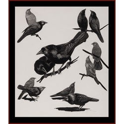 Item #PPACO Original Artwork by Tony Angell: The Cowbirds. Tony Angell