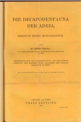 Item #WB150403 Die Decapodenfauna der Adria. Versuch einer Monographie. Otto Pesta