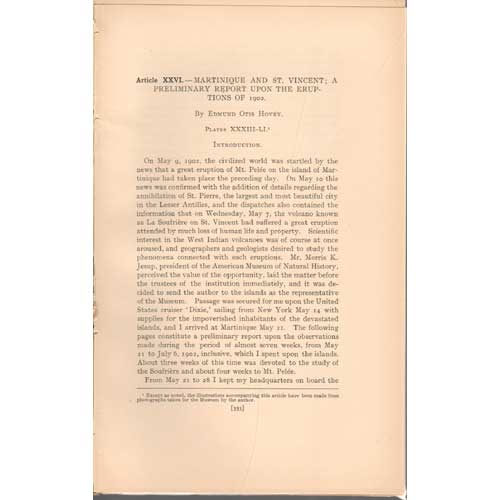 Item #Z02032201-2 Martinique and St. Vincent: A Preliminary Report on the Eruptions of 1902. Edmund Otis Hovey.