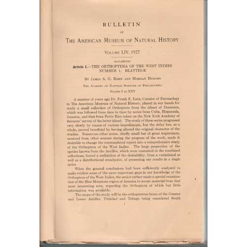 Item #Z03072302 The Orthoptera of the West Indies. Number 1: Blattidae. James A. G. And Morgan Hebard Rehn.