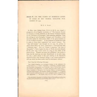 Item #Z04042004-2 On the Names of Mammals Given By Kerr in His 'Animal Kingdom,' Published in...