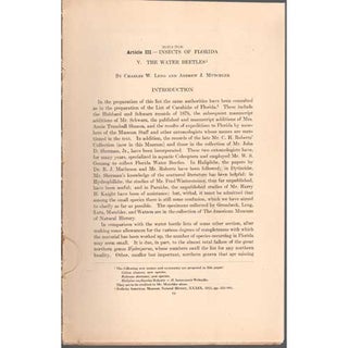 Item #Z04072303-3 Insects of Florida: V. The Water Beetles. Leng Charles W., Andrew J. Mutchler