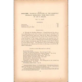 Item #Z04110506 Mammals Collected on the Roosevelt Brazilian Expedition, with Field Notes by Leo...