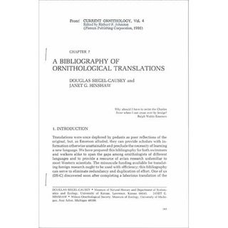 Item #Z10021601 A Bibliography of Ornithological Translations. Douglas Siegel-Causey, Janet G....